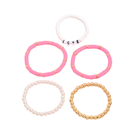 Boho Clay Bead Pearl Bracelet Set Women Stackable 5PCS Love Letter Jewellery