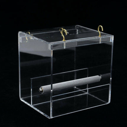 Acrylic No Mess Parrot Feeder Automatic Bird Cage Seed Feeding Box with Perch