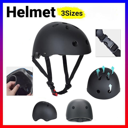 Black Bike Skate Helmet with Adjustable Fit Lightweight Protective Design 3 Sizes