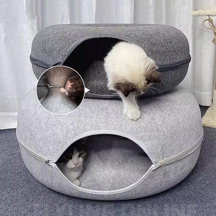 Felt Cat Tunnel Bed Round Donut Cave Nest for Kittens and Small Pets 60x30cm