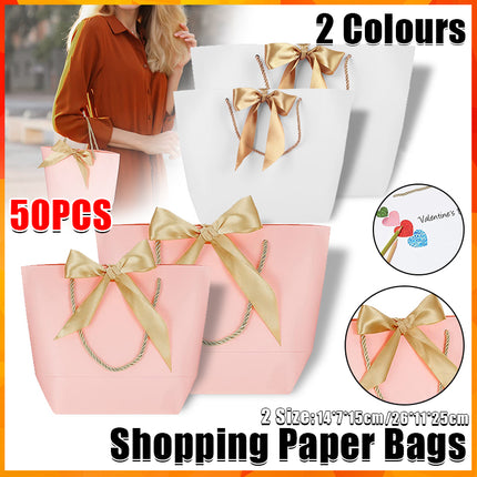 50PCS Goodie Tote Bow Tie Shopping Paper Sacks Resuable Clothing Bag 19X9X20cm