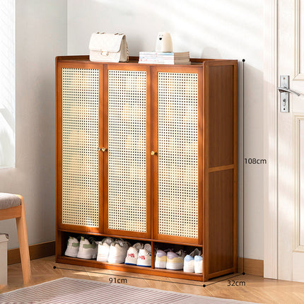 Home Entryway Bamboo Shoe Cabinet With Door Breathable Dustproof Space Saving