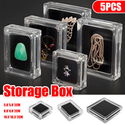 5PCS Acrylic Transparent Jewelry Display Case Necklace Earring Ring Bracelet