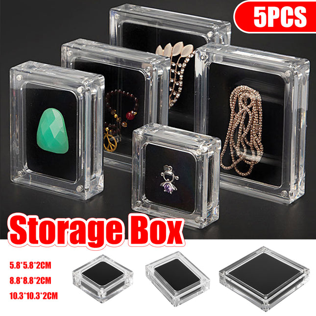 5PCS Acrylic Transparent Jewelry Display Case Necklace Earring Ring Bracelet