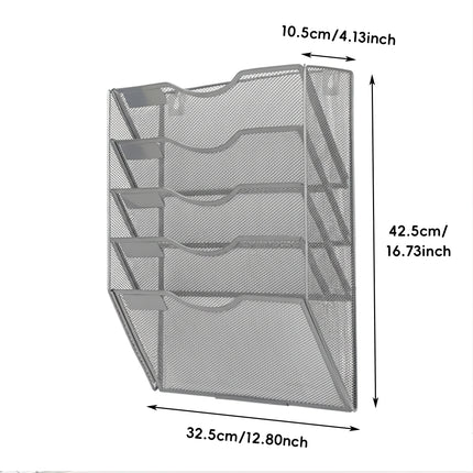 Wall-Mounted 5 Tier Metal File Storage Rack Document Holder Space Saving