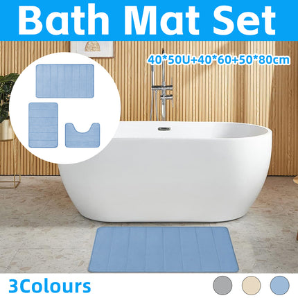 3PCS Bathroom Memory Foam Mat Set Non Slip Bath Mat Rug Durable Easy to Clean