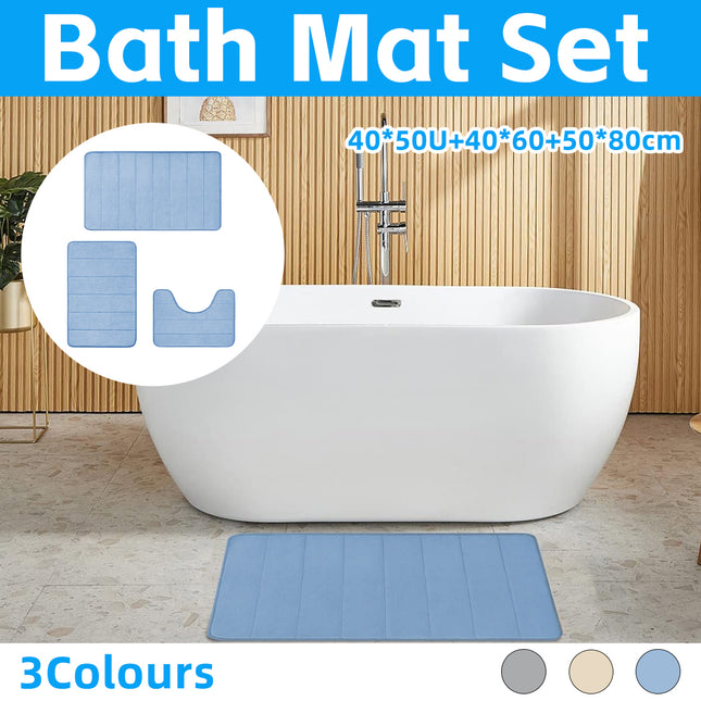 3PCS Bathroom Memory Foam Mat Set Non Slip Bath Mat Rug Durable Easy to Clean