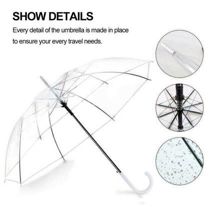Clear Transparent Umbrella Long Handle Auto Open PVC Rain Parasol 71cm