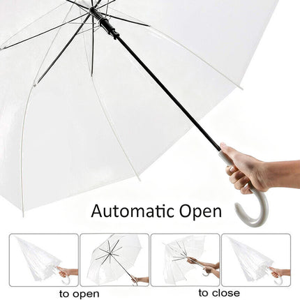 Clear Transparent Umbrella Long Handle Auto Open PVC Rain Parasol 71cm