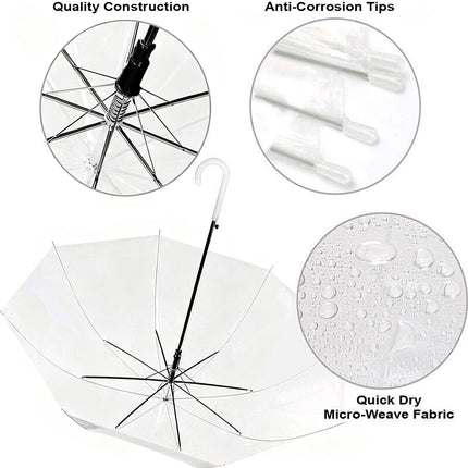 Clear Transparent Umbrella Long Handle Auto Open PVC Rain Parasol 71cm