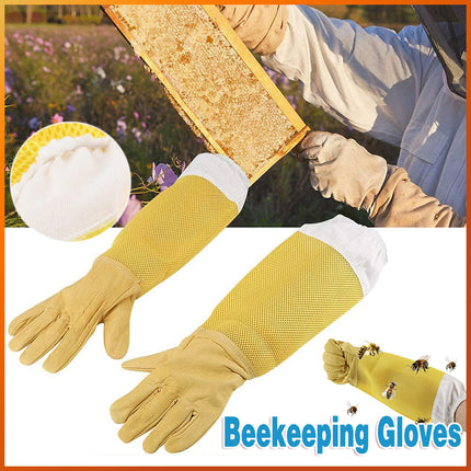Beekeeping Gloves with Goatskin Palm and Vented Long Mesh Sleeves