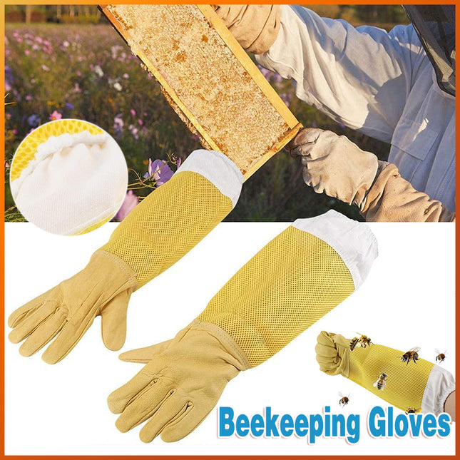 Beekeeping Gloves with Goatskin Palm and Vented Long Mesh Sleeves