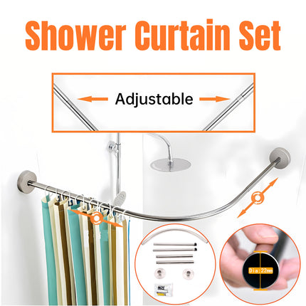 Telescopic Arc Shower Curtain Rod Punch Free Adjustable Bathroom Curtain Rod