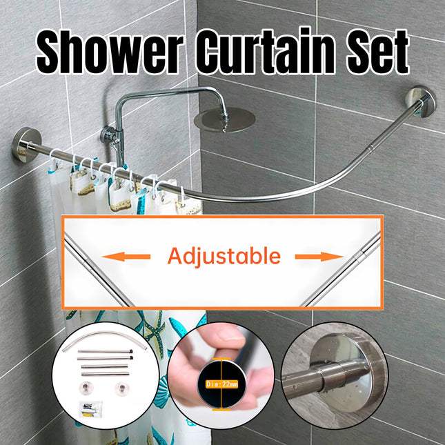 Telescopic Arc Shower Curtain Rod Punch Free Adjustable Bathroom Curtain Rod