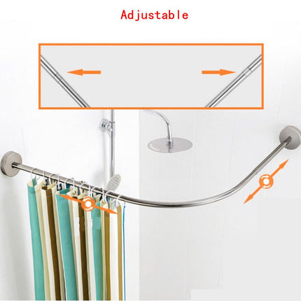 Telescopic Arc Shower Curtain Rod Punch Free Adjustable Bathroom Curtain Rod