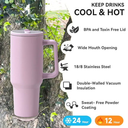 Travel Tumbler 40oz Stainless Steel Insulated Mug with Lid Handle for Drinks