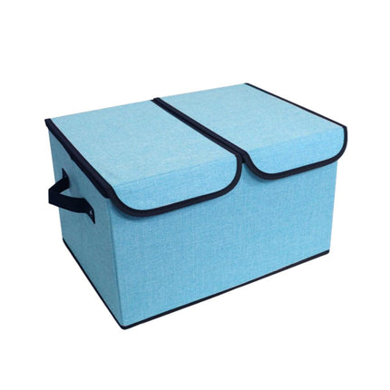 Large Foldable Cotton Linen Double Lid Storage Box Clothing Organizer for Dormitory