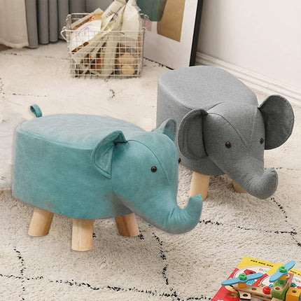 Cute Elephant Solid Wood Low Stool Shoe Changing Stool Durable for Home Entryway