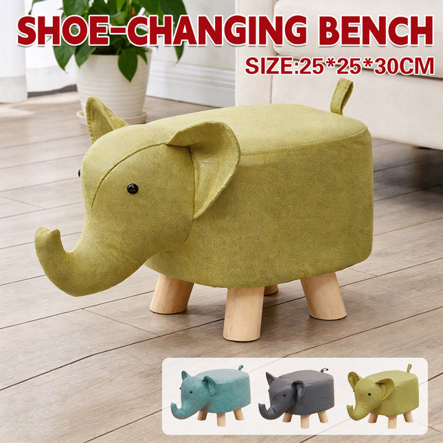 Cute Elephant Solid Wood Low Stool Shoe Changing Stool Durable for Home Entryway