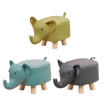 Cute Elephant Solid Wood Low Stool Shoe Changing Stool Durable for Home Entryway