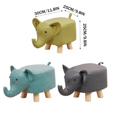 Cute Elephant Solid Wood Low Stool Shoe Changing Stool Durable for Home Entryway