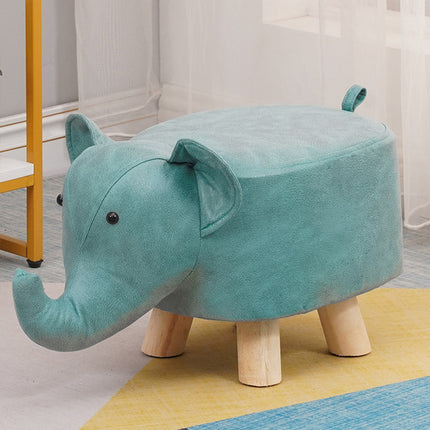 Cute Elephant Solid Wood Low Stool Shoe Changing Stool Durable for Home Entryway