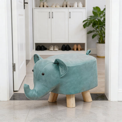 Cute Elephant Solid Wood Low Stool Shoe Changing Stool Durable for Home Entryway