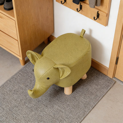 Cute Elephant Solid Wood Low Stool Shoe Changing Stool Durable for Home Entryway