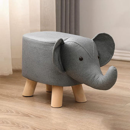 Cute Elephant Solid Wood Low Stool Shoe Changing Stool Durable for Home Entryway