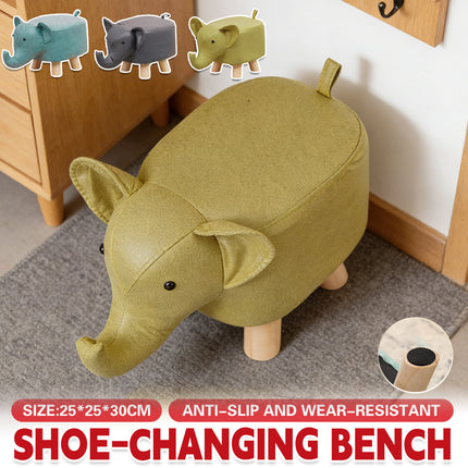 Cute Elephant Solid Wood Low Stool Shoe Changing Stool Durable for Home Entryway