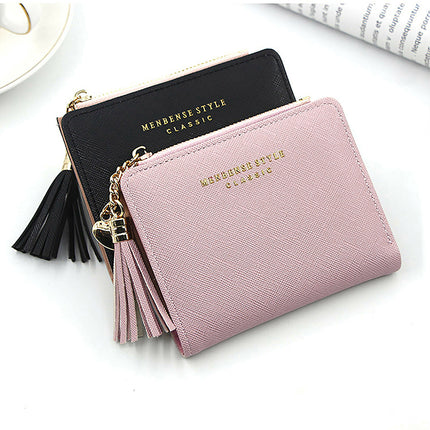 Ladies Short Wallet Small Leather Purse Folding Card Holder Coin Pocket Tassel Design