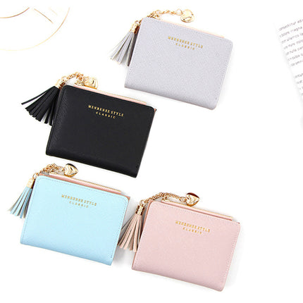 Ladies Short Wallet Small Leather Purse Folding Card Holder Coin Pocket Tassel Design