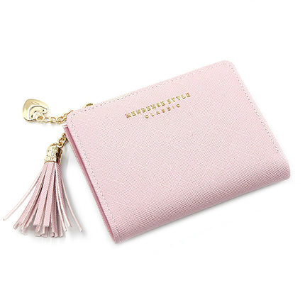 Ladies Short Wallet Small Leather Purse Folding Card Holder Coin Pocket Tassel Design
