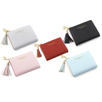 Ladies Short Wallet Small Leather Purse Folding Card Holder Coin Pocket Tassel Design