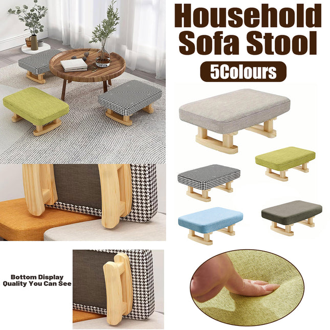 1PC Small Solid Wood Fabric Stool Creative Retro Footstool for Living Room Seat
