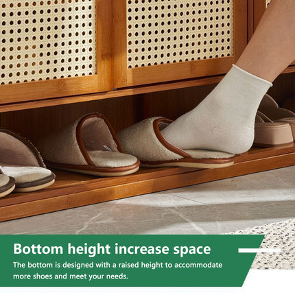 Home Entryway Bamboo Shoe Cabinet With Door Breathable Dustproof Space Saving