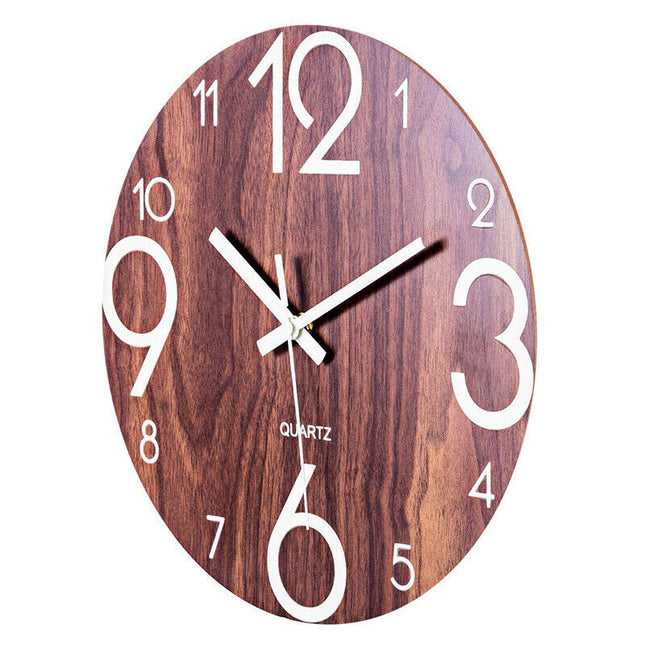 Glow In Dark Wall Clock Luminous Quartz Wooden Non Ticking Home Decor 12inch/30Cm