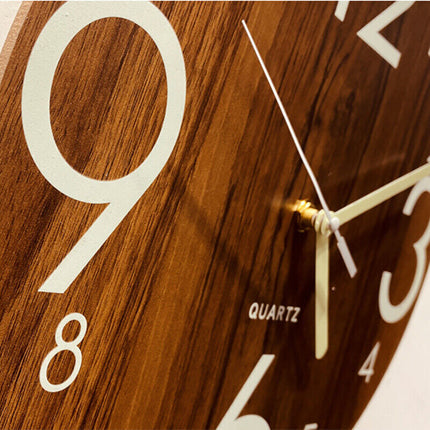 Glow In Dark Wall Clock Luminous Quartz Wooden Non Ticking Home Decor 12inch/30Cm