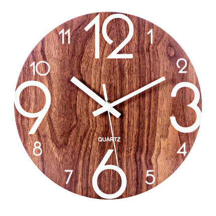 Glow In Dark Wall Clock Luminous Quartz Wooden Non Ticking Home Decor 12inch/30Cm
