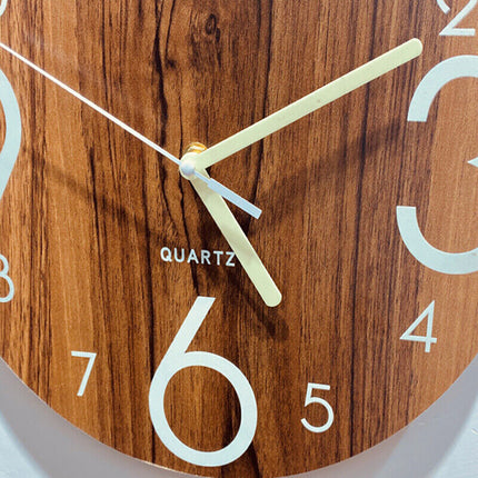 Glow In Dark Wall Clock Luminous Quartz Wooden Non Ticking Home Decor 12inch/30Cm