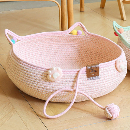 Woven Rattan Cat Bed Nest with Scratching Surface Washable Durable All Season