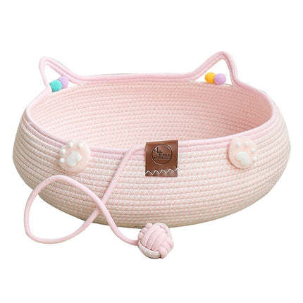 Woven Rattan Cat Bed Nest with Scratching Surface Washable Durable All Season