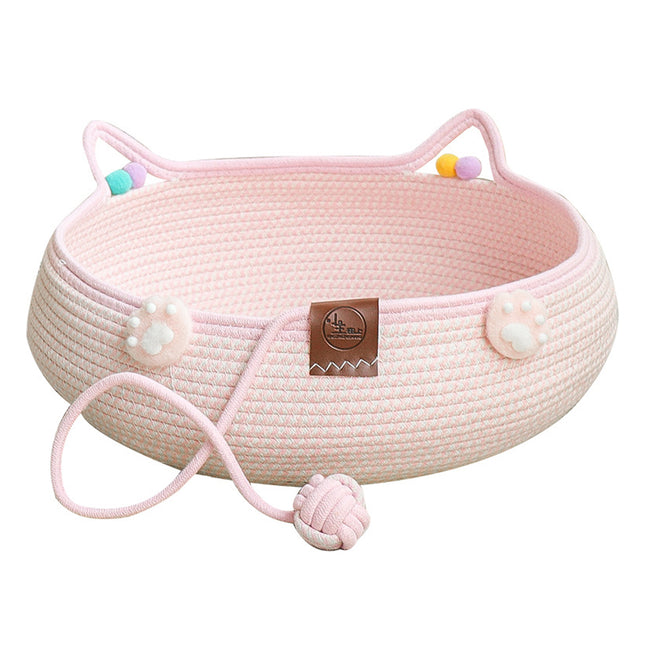Woven Rattan Cat Bed Nest with Scratching Surface Washable Durable All Season