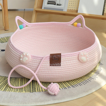 Woven Rattan Cat Bed Nest with Scratching Surface Washable Durable All Season