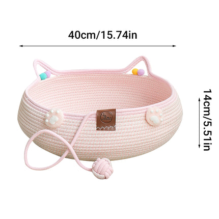 Woven Rattan Cat Bed Nest with Scratching Surface Washable Durable All Season