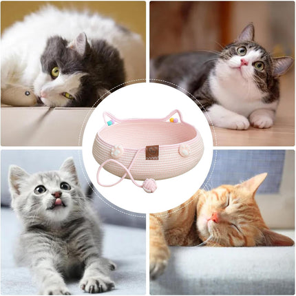 Woven Rattan Cat Bed Nest with Scratching Surface Washable Durable All Season