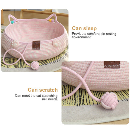Woven Rattan Cat Bed Nest with Scratching Surface Washable Durable All Season
