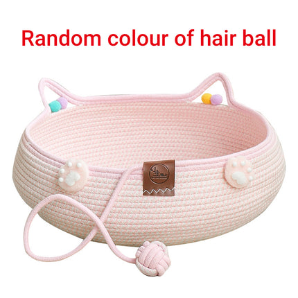 Woven Rattan Cat Bed Nest with Scratching Surface Washable Durable All Season