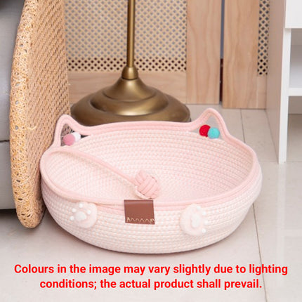 Woven Rattan Cat Bed Nest with Scratching Surface Washable Durable All Season