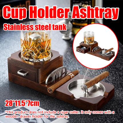 2 in 1 Wooden Cup Holder And Ashtray Heat Resistant for Home Office Bar Indoor